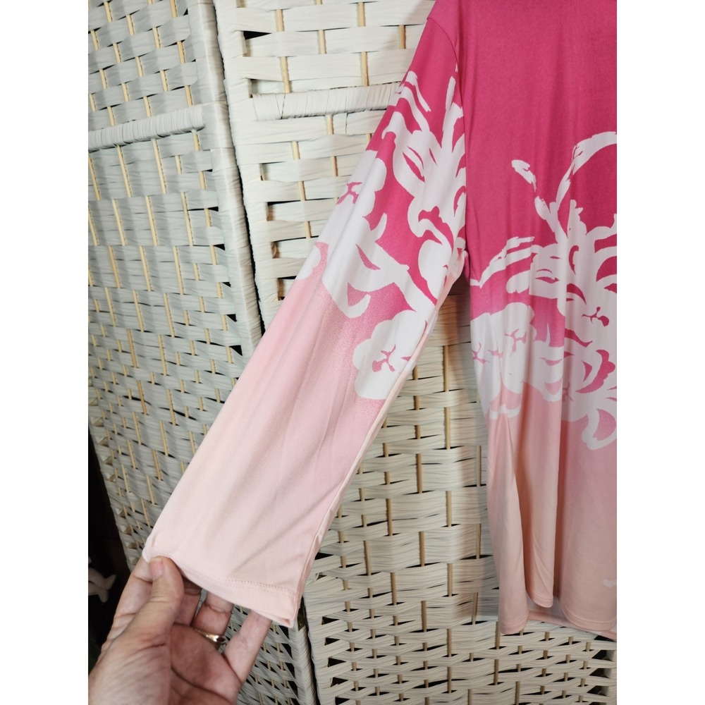 JM Collection Top Womens L Asymetric Hem Pink Floral Print Tunic Cold Shoulder - Picture 3 of 9